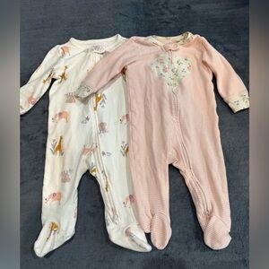 Carter's Pink Stripe & Cream Animal Print Footed One-Pieces